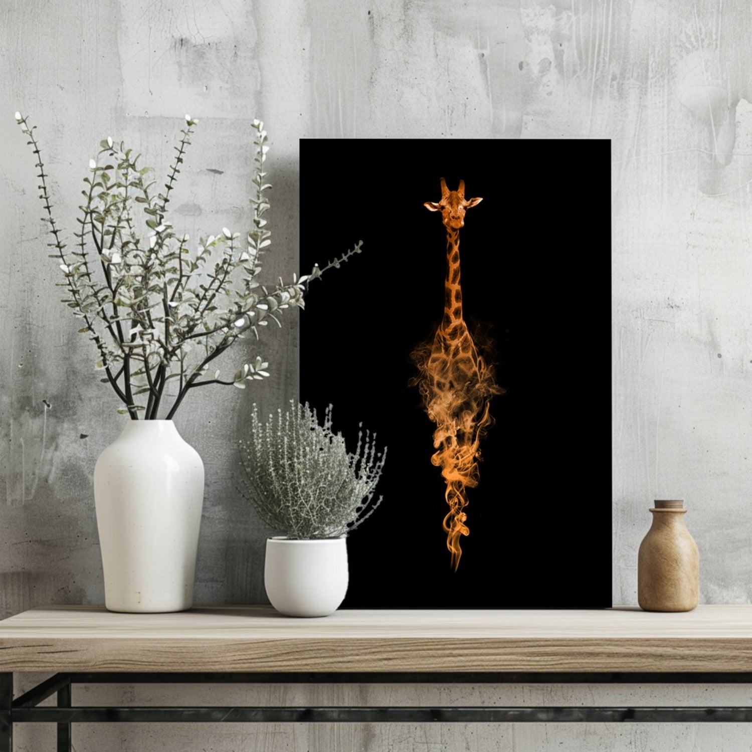 Orange Smoke Silhouette Giraffe Aluminum Print