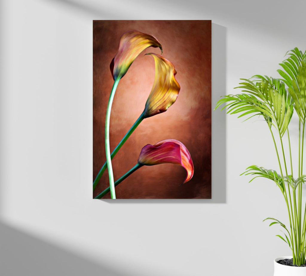 Golden Calla Lily Trio Copper Aluminum Print