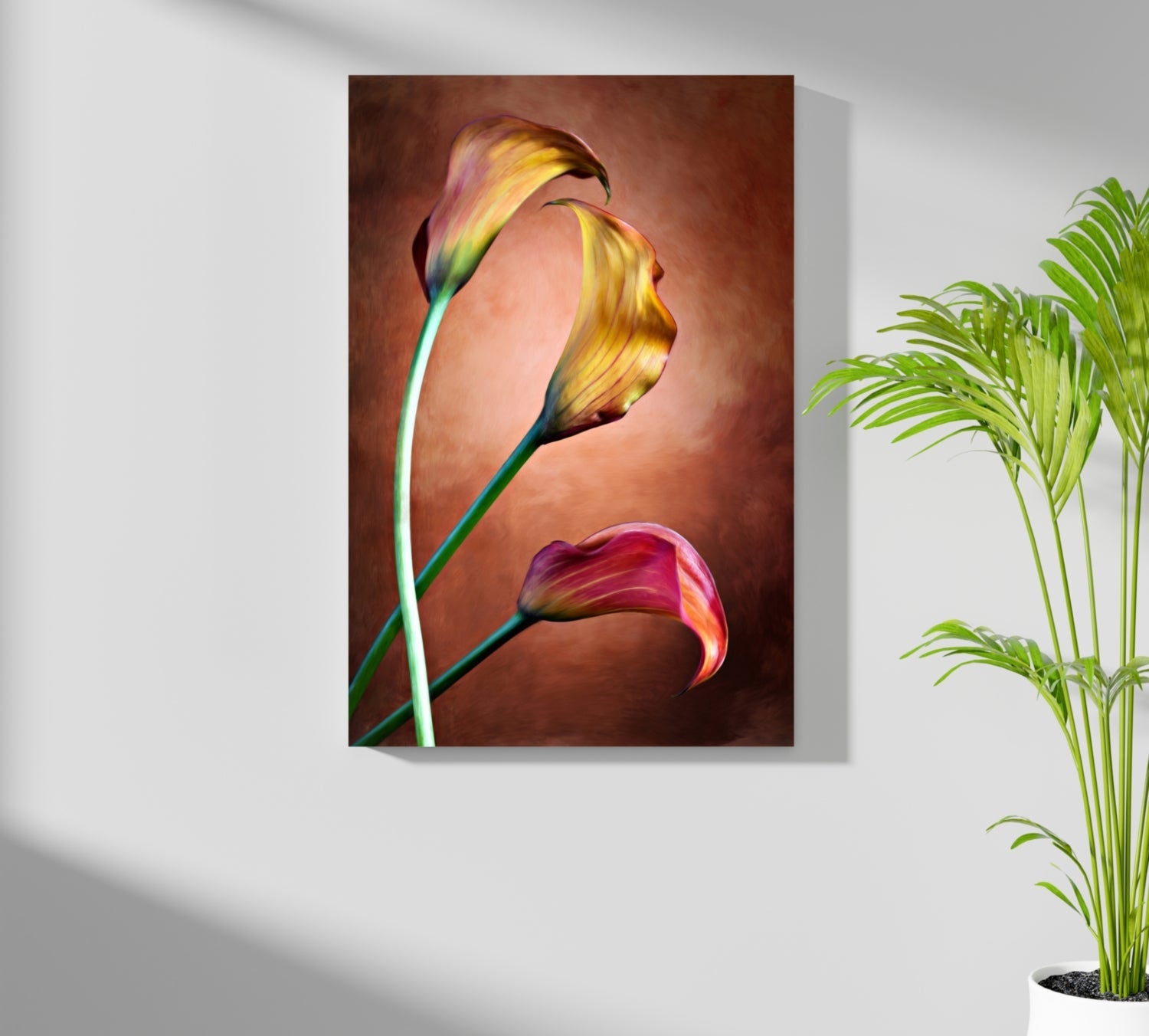 Golden Calla Lily Trio Copper Aluminum Print