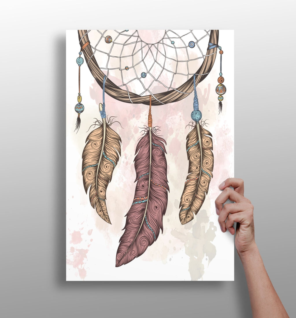 Three Feather Boho Dreamcatcher Sketch Aluminum Print