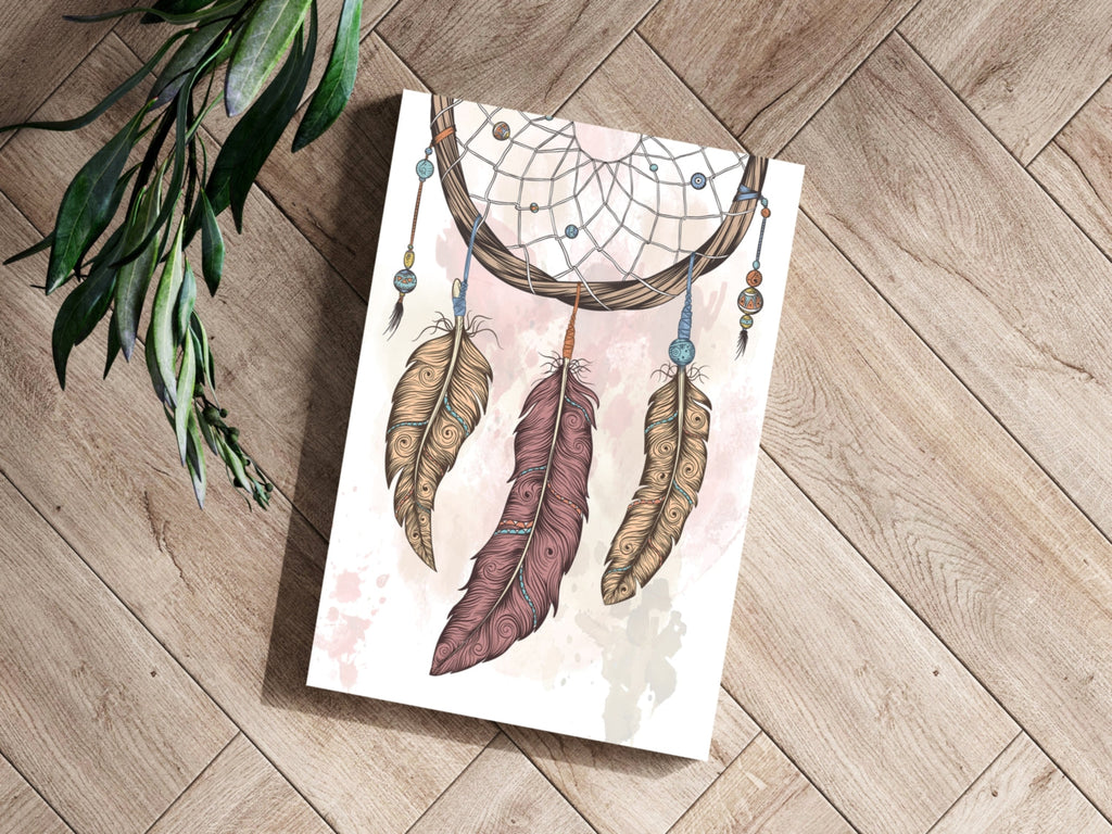 Three Feather Boho Dreamcatcher Sketch Aluminum Print