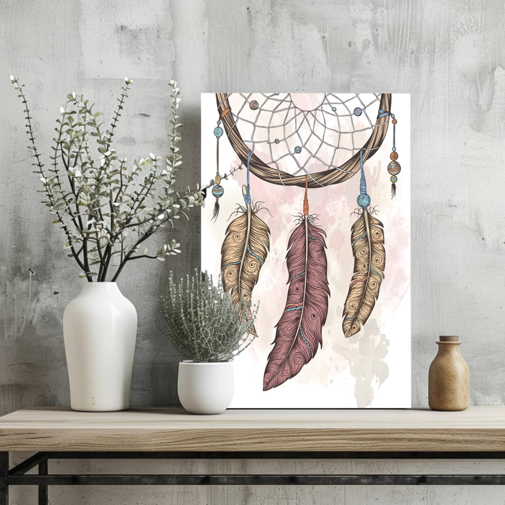 Three Feather Boho Dreamcatcher Sketch Aluminum Print