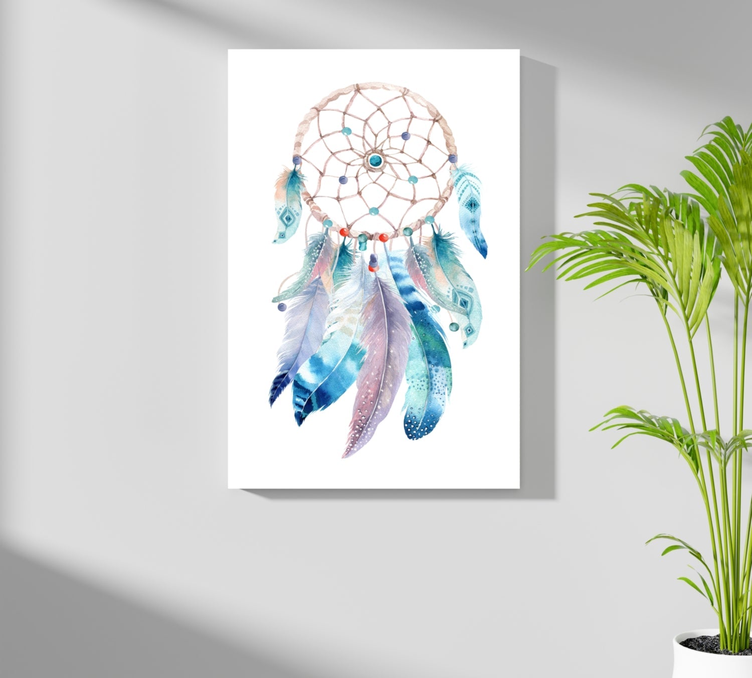 Turquoise Watercolor Feather Dreamcatcher Aluminum Print