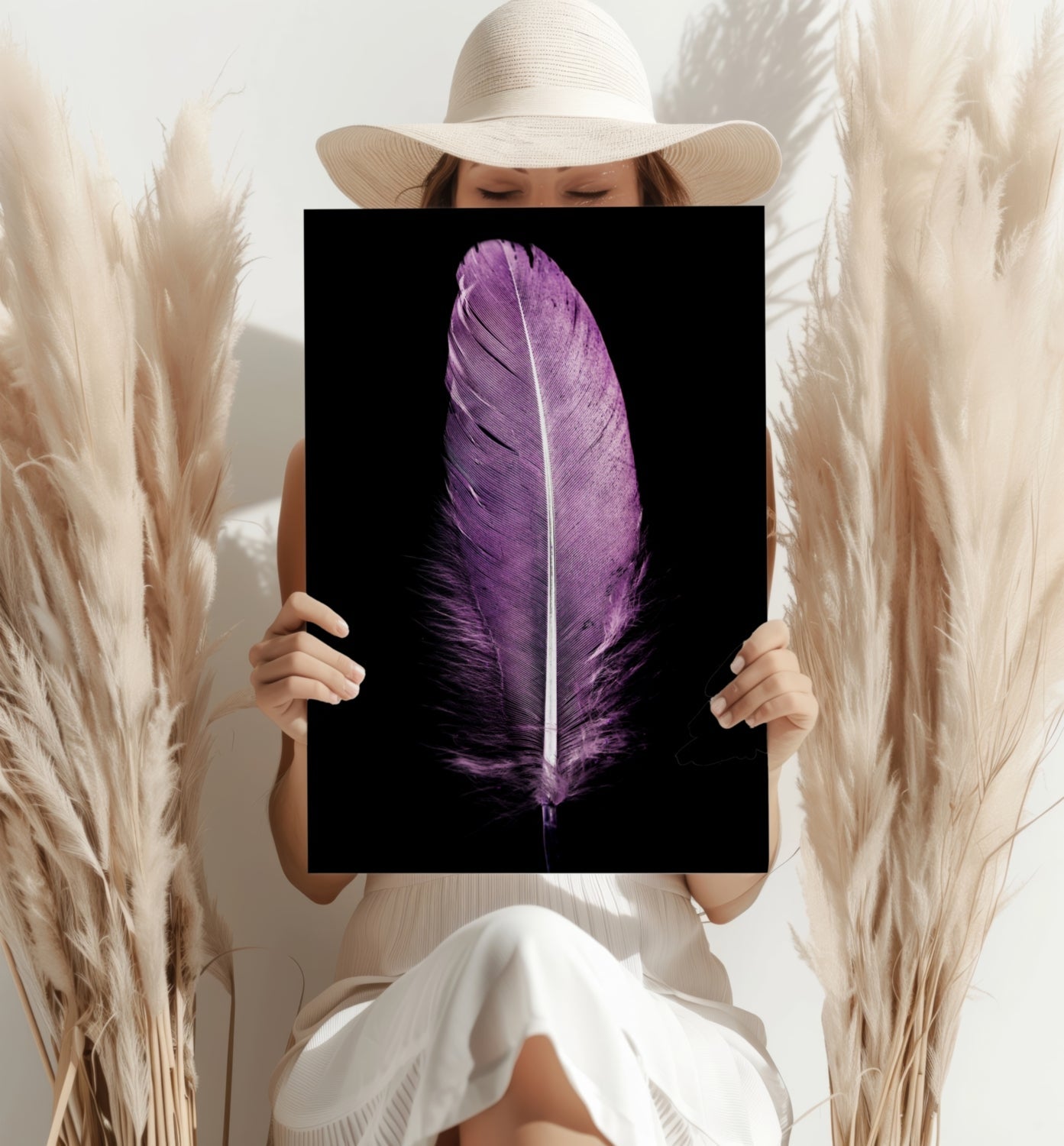 Soft Lilac Purple Feather On Black Aluminum Print