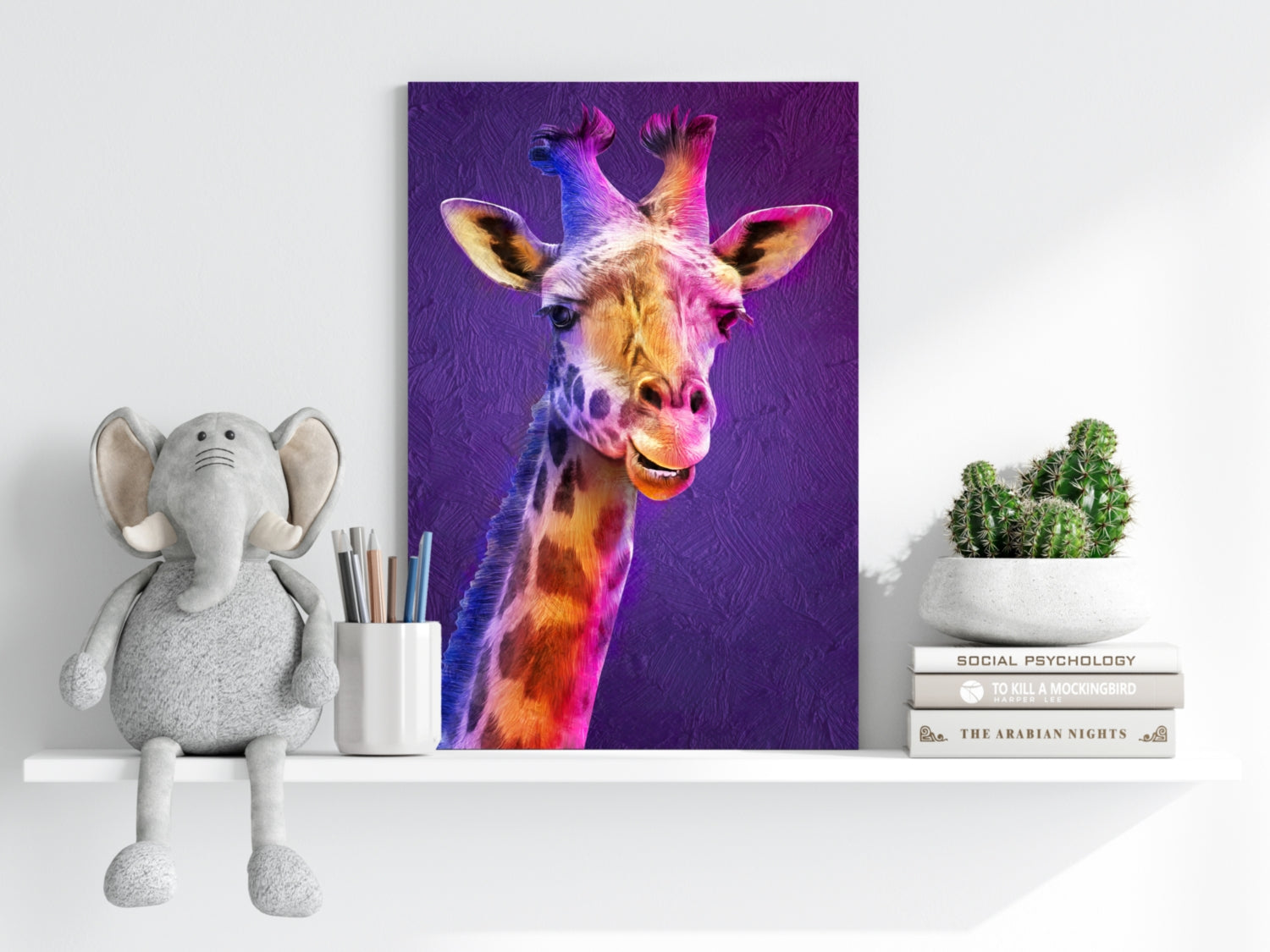 Purple Pink Smiling Giraffe Portrait Aluminum Print