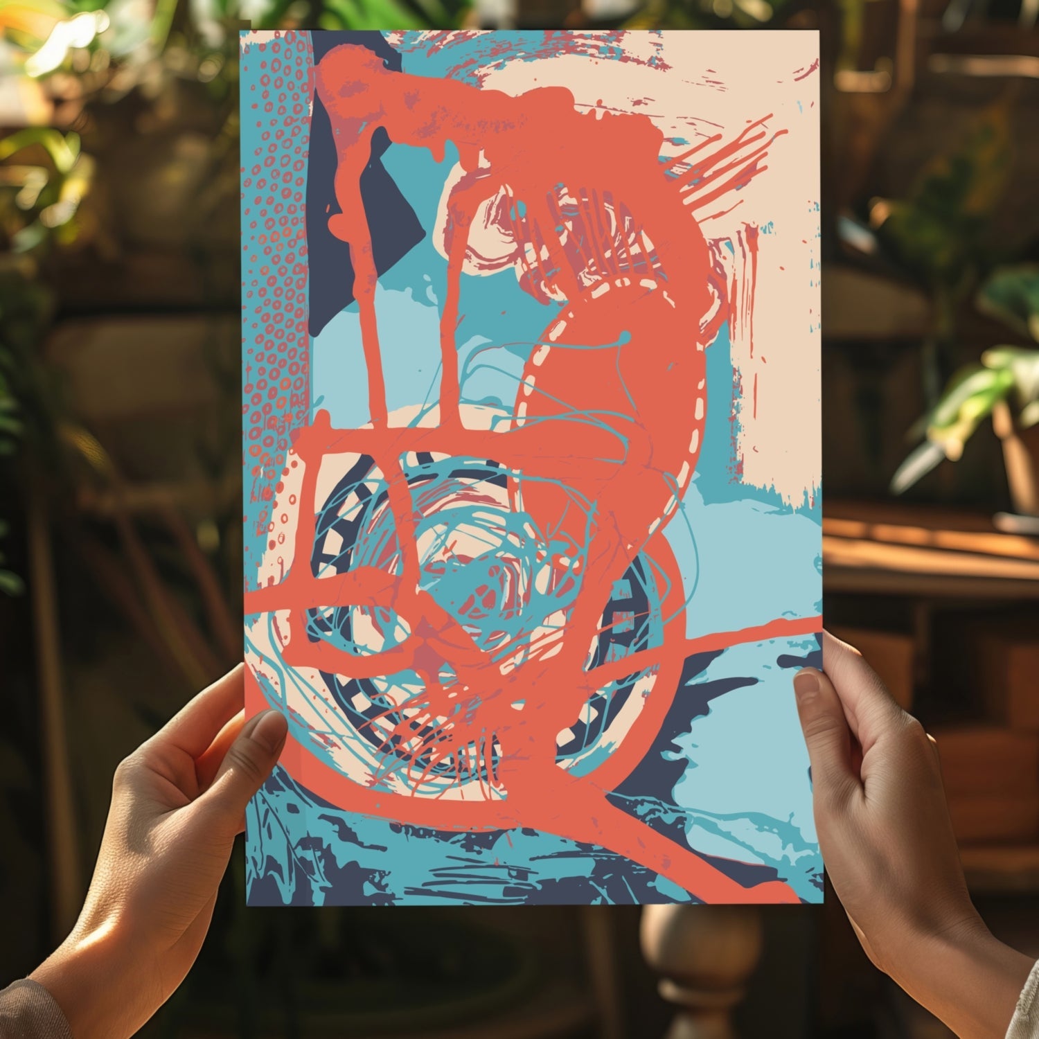 Coral Loop on Teal Abstract Aluminum Print