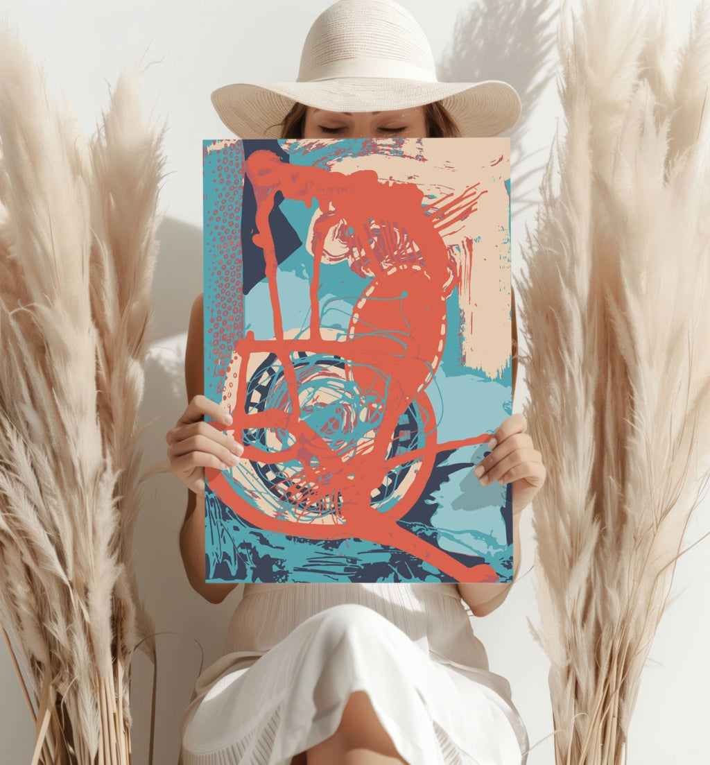 Coral Loop on Teal Abstract Aluminum Print
