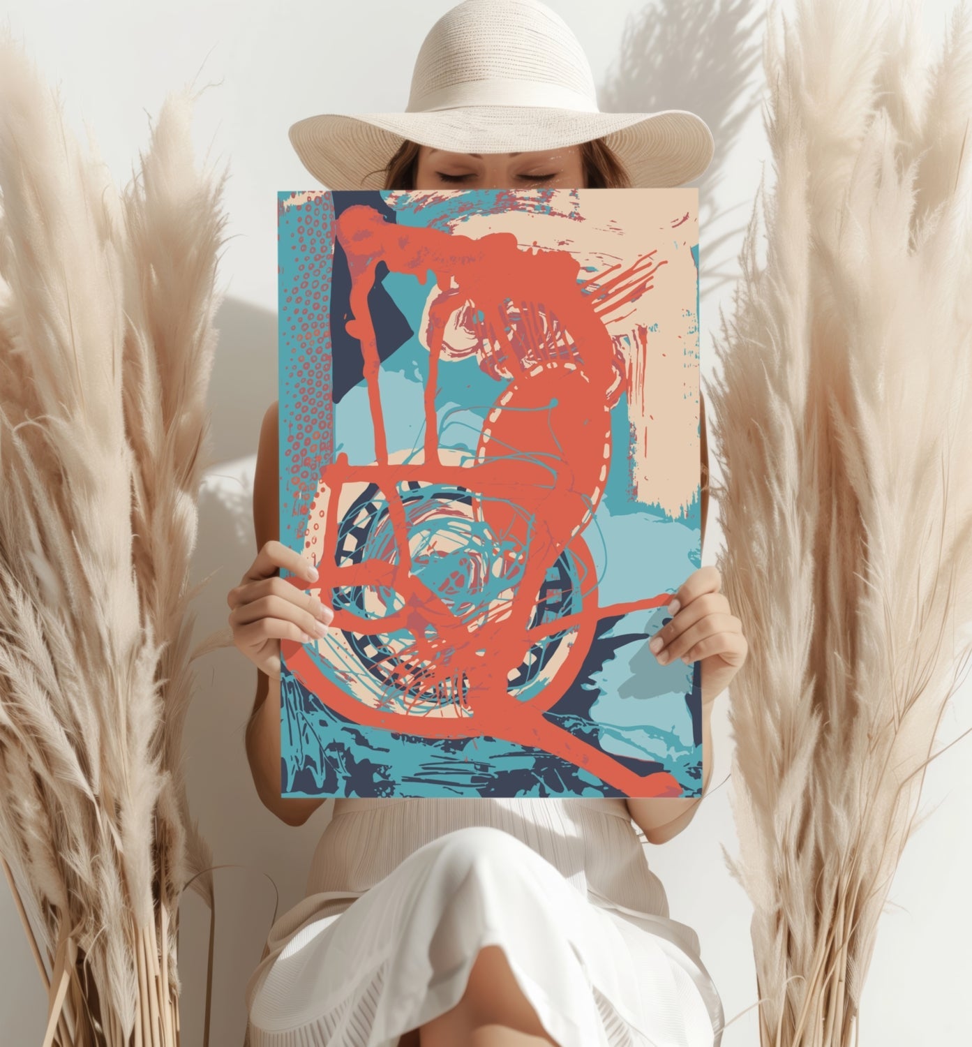 Coral Loop on Teal Abstract Aluminum Print