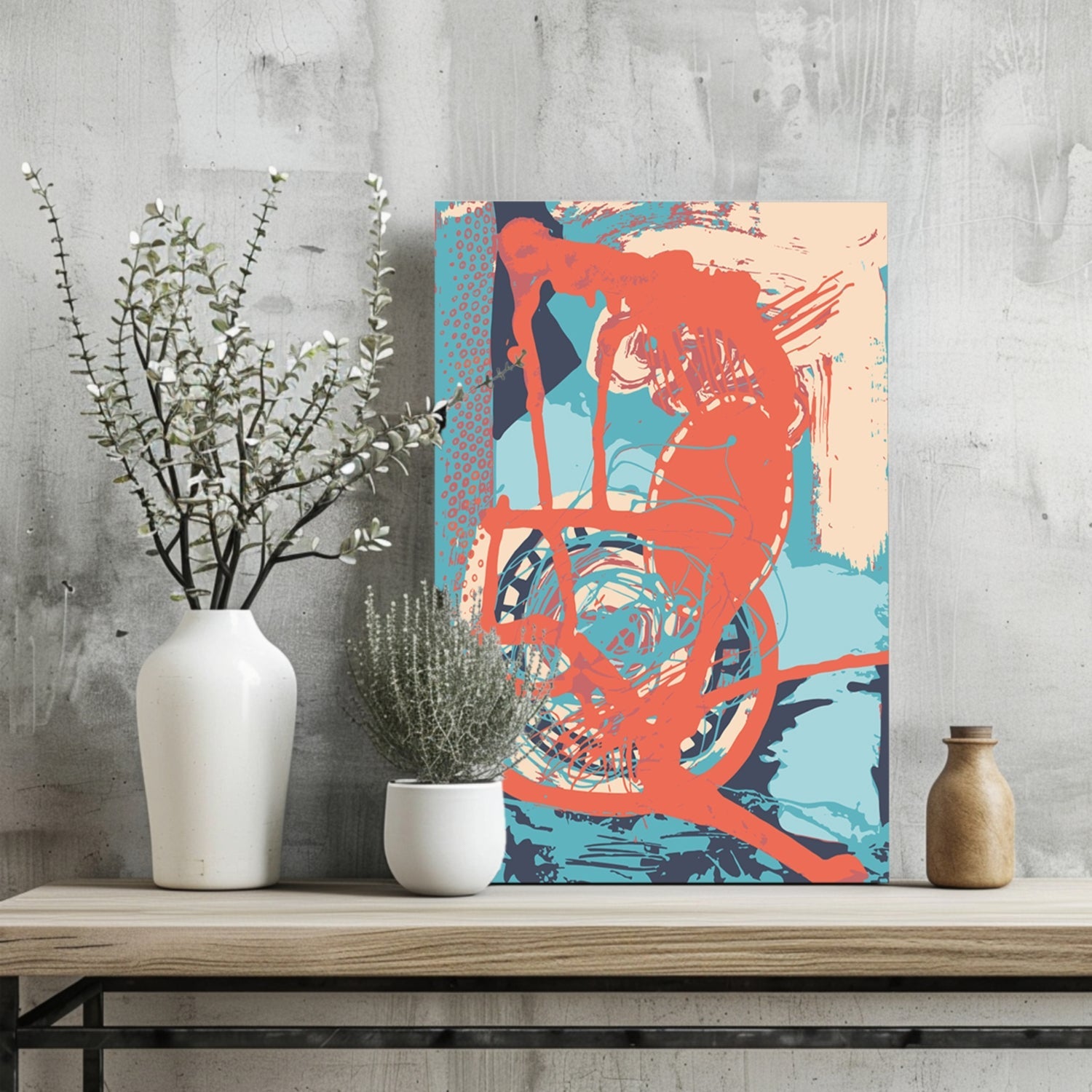 Coral Loop on Teal Abstract Aluminum Print