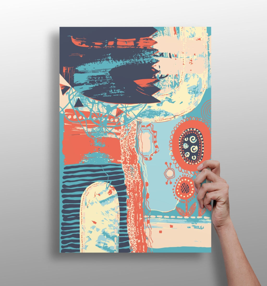 Navy Brushstroke Coral Shapes Abstract Aluminum Print