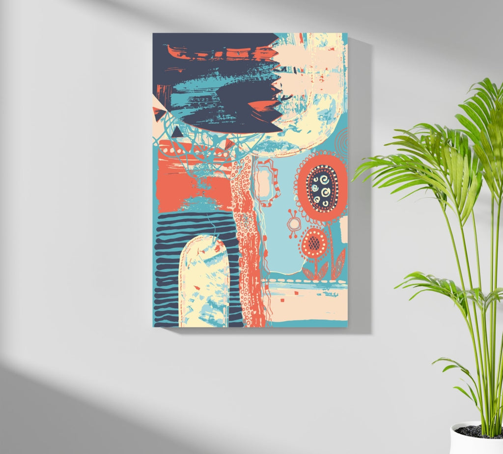 Navy Brushstroke Coral Shapes Abstract Aluminum Print