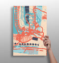 Coral Scribble and Blue Dots Abstract Aluminum Print