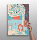 Teal Spiral and Coral Rings Abstract Aluminum Print