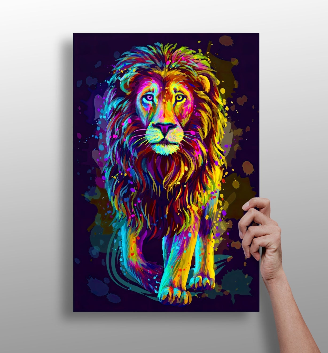 Neon Colorful Lion Aluminum Print