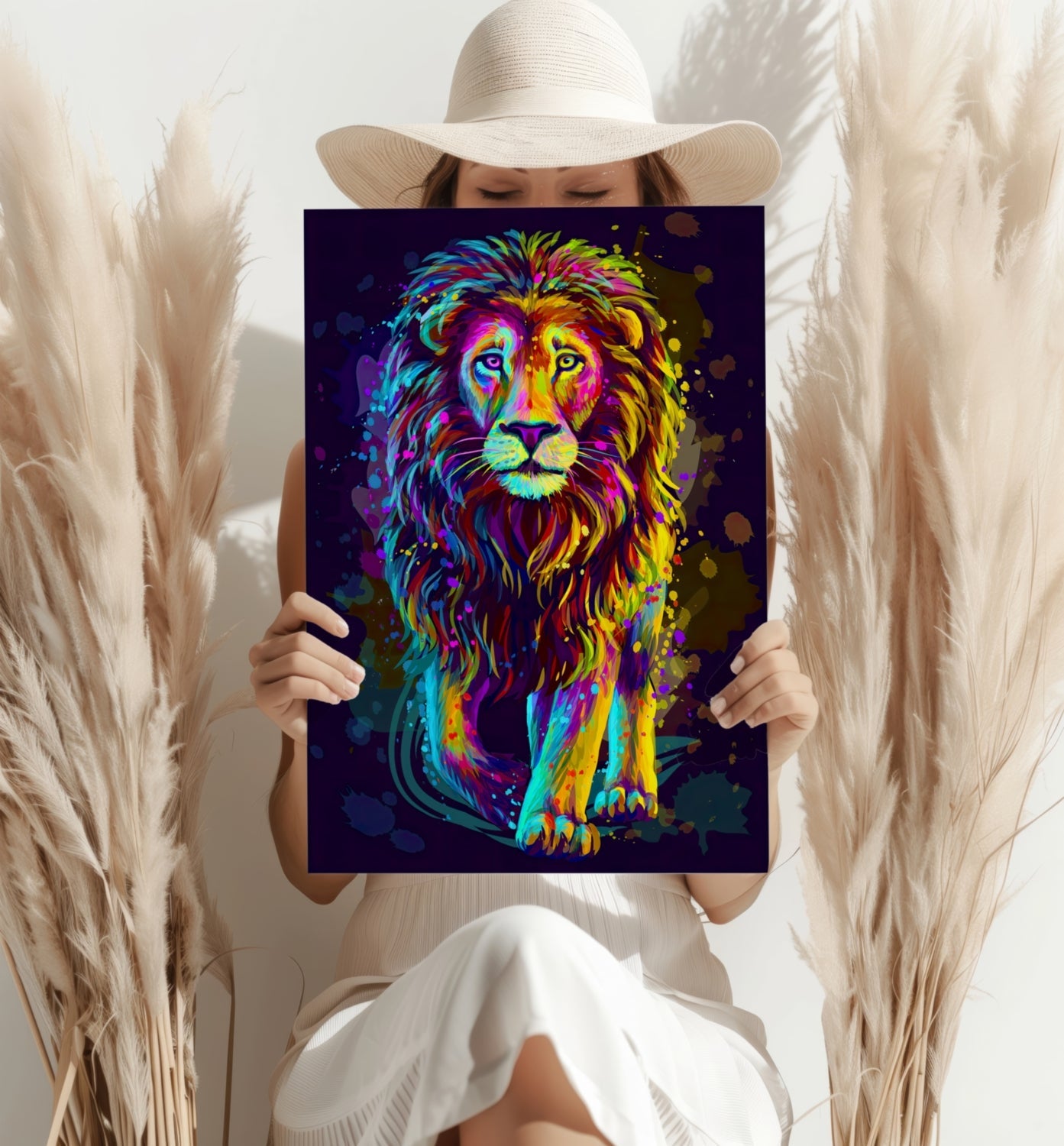 Neon Colorful Lion Aluminum Print