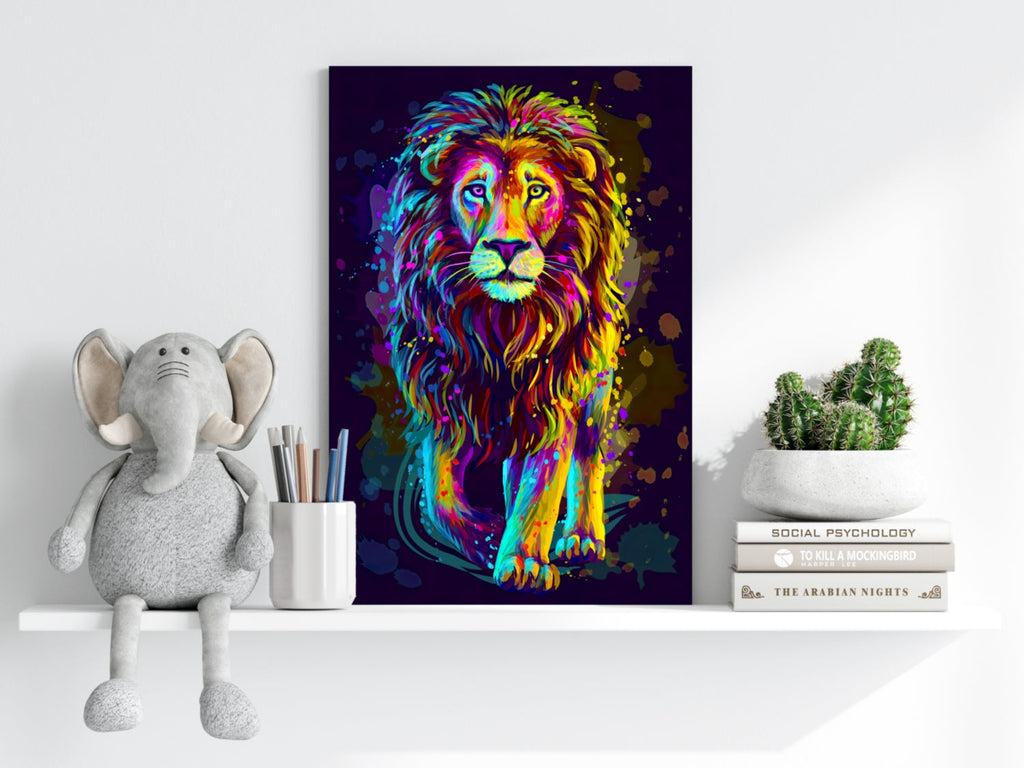 Neon Colorful Lion Aluminum Print