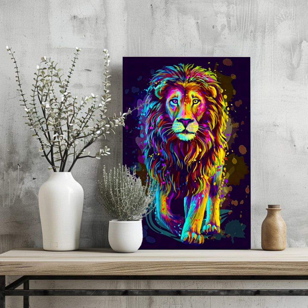 Neon Colorful Lion Aluminum Print