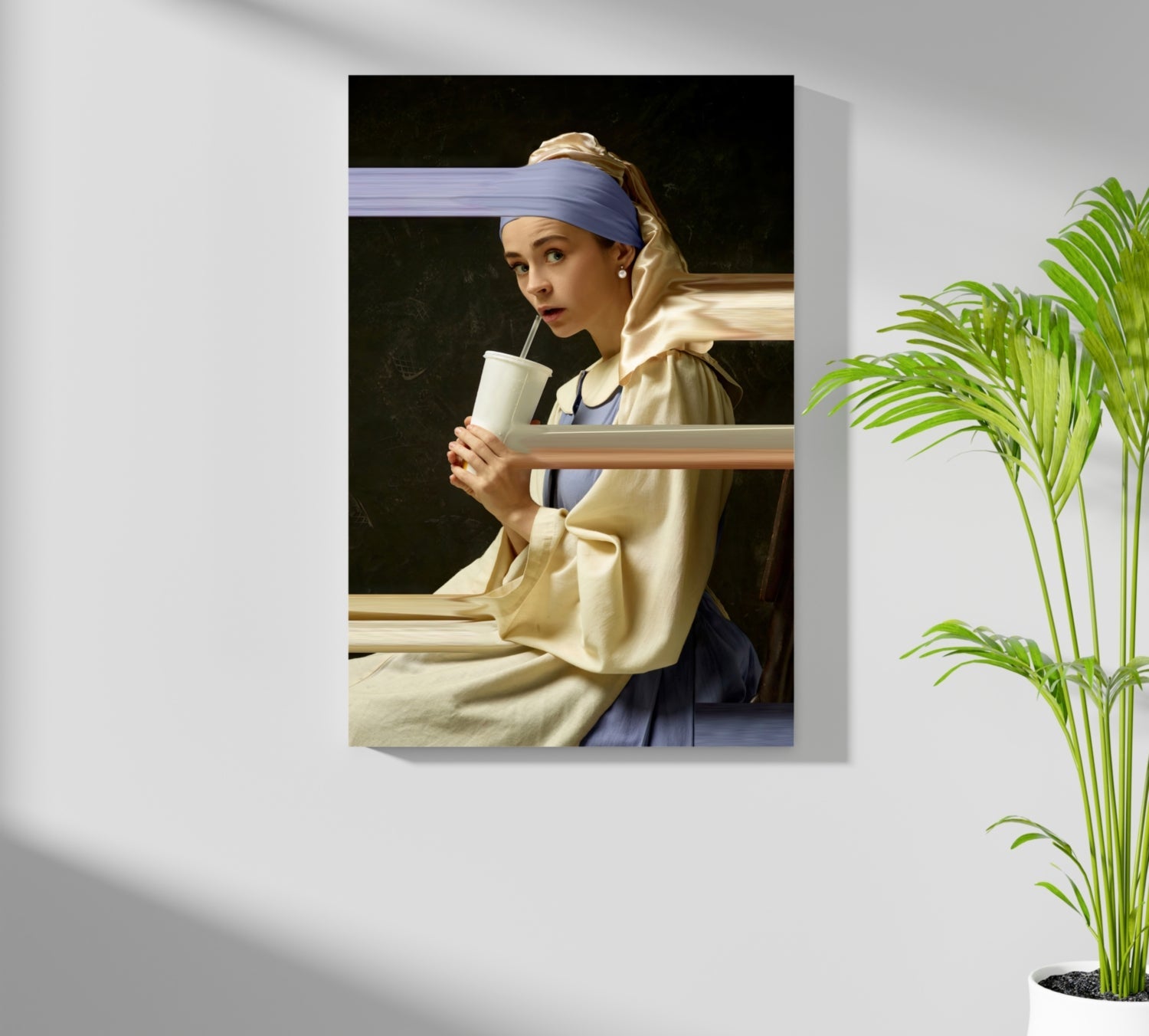 Pearl Earring Girl Soda Cup Glitch Aluminum Print