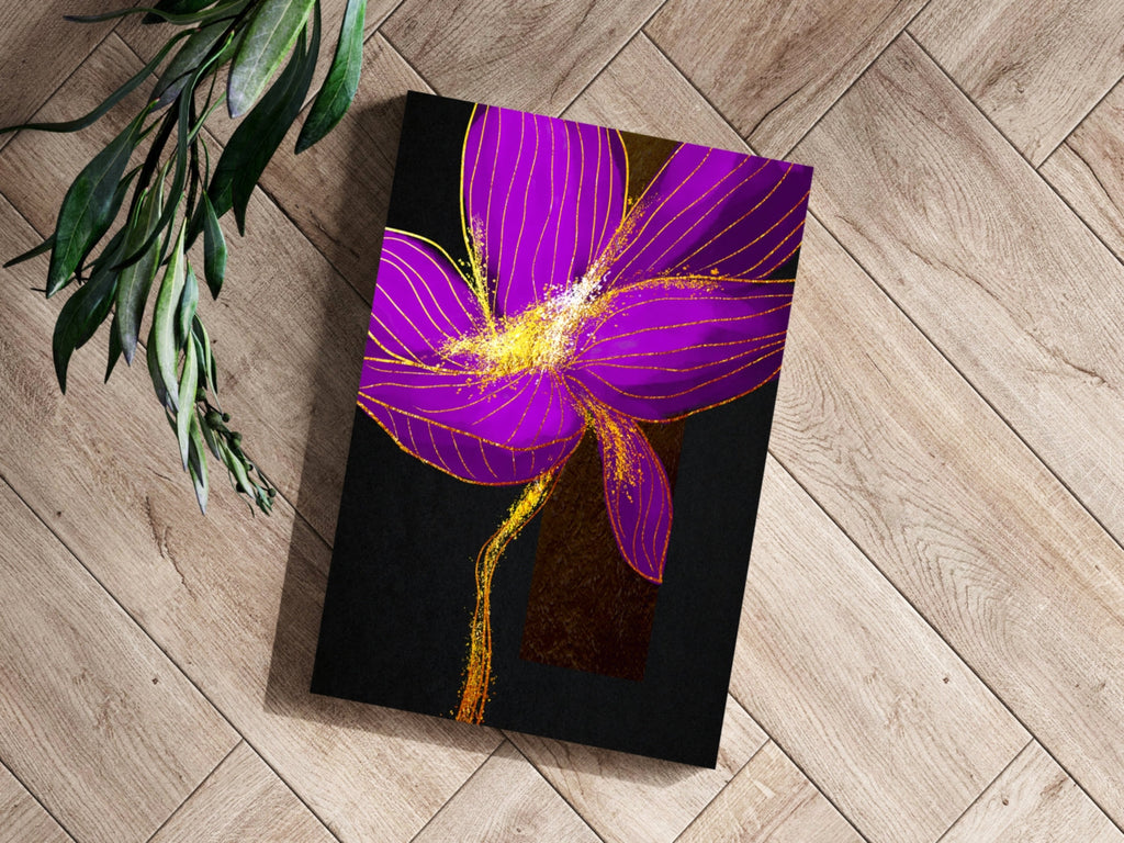 Purple Gold Glitter Burst Flower Aluminum Print