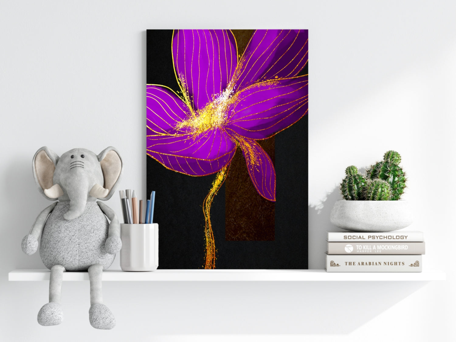 Purple Gold Glitter Burst Flower Aluminum Print
