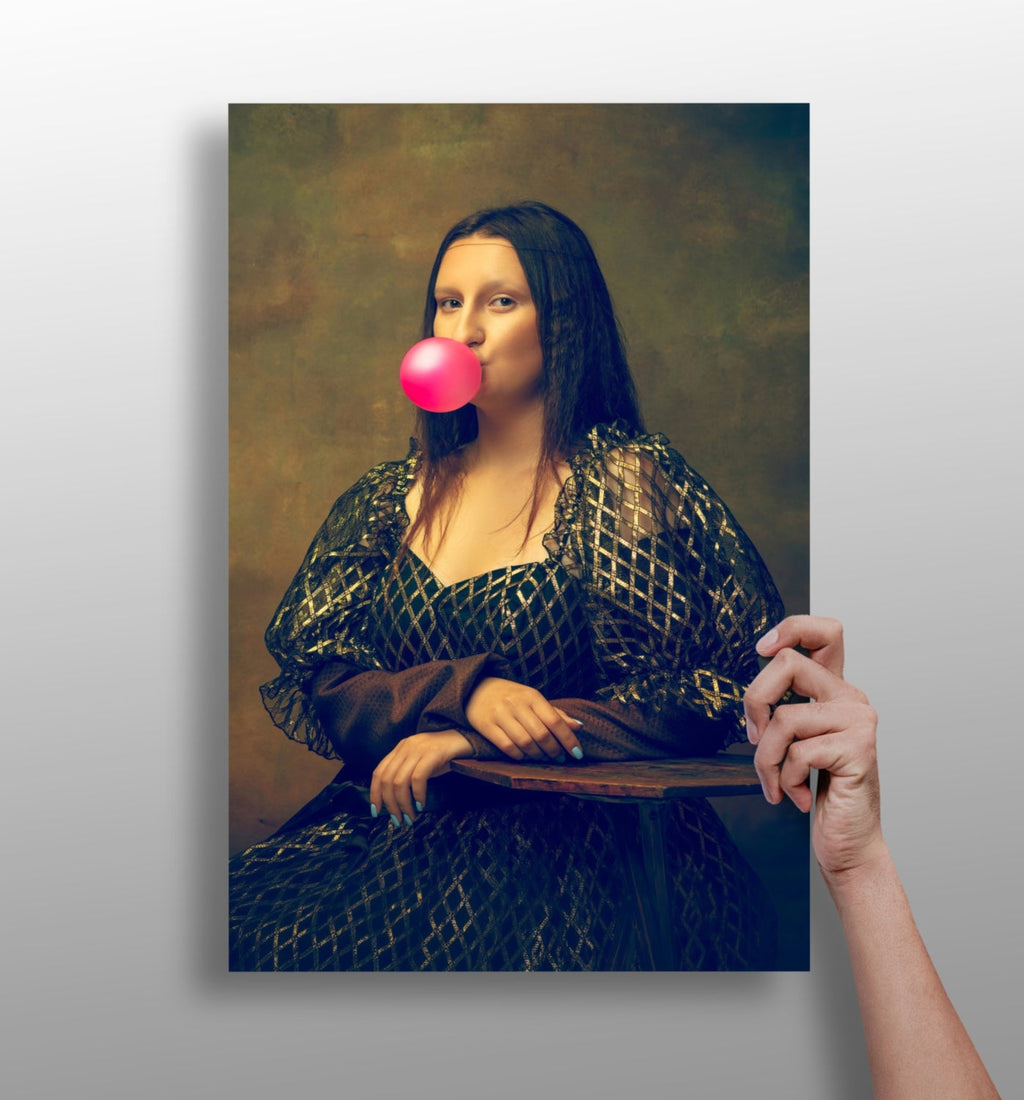 Mona Lisa Pink Bubblegum Gold Gown Lady Portrait Aluminum Print