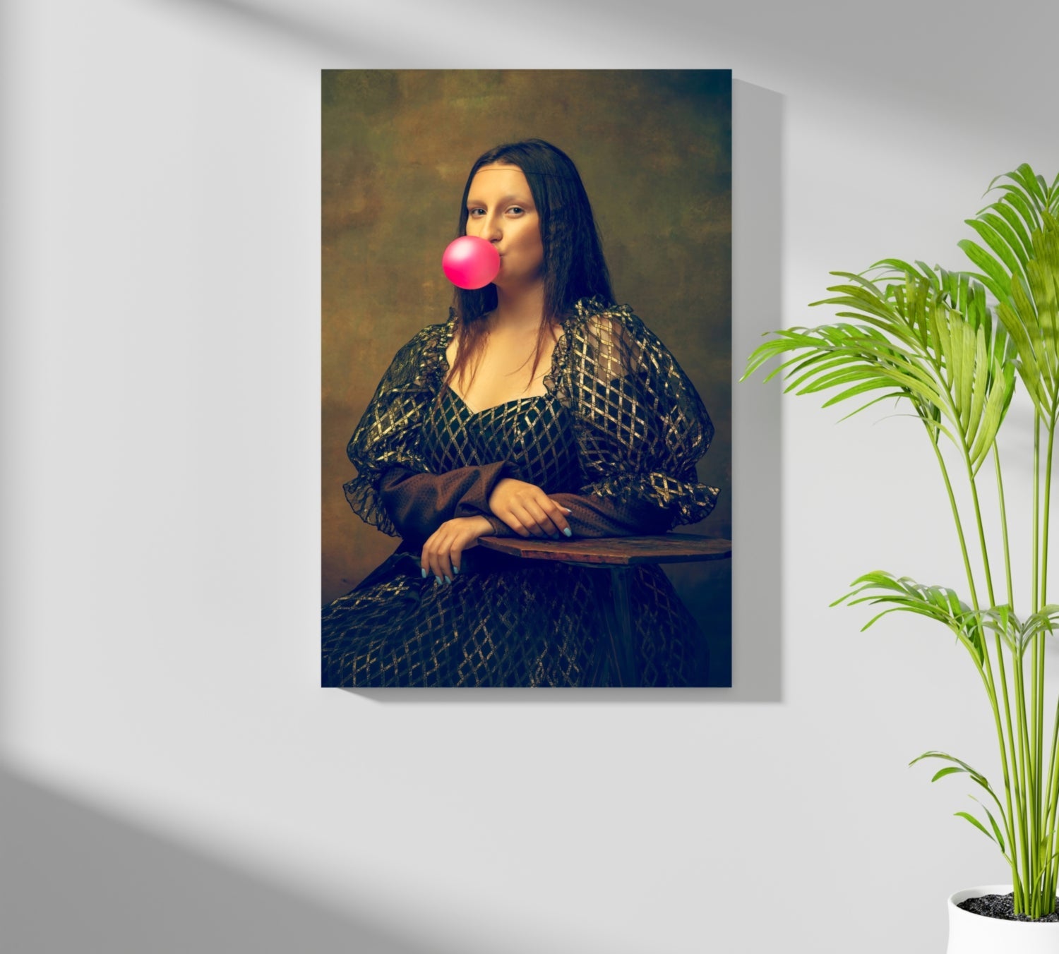 Mona Lisa Pink Bubblegum Gold Gown Lady Portrait Aluminum Print