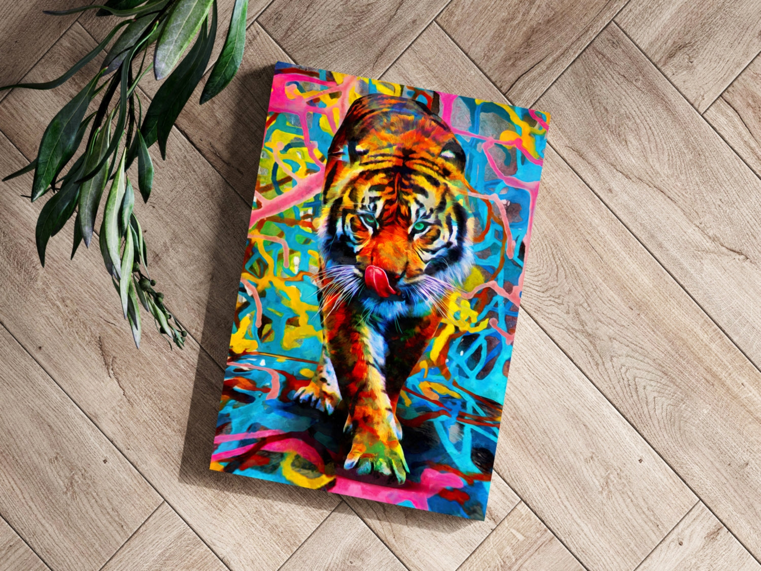 Prowling Tiger on Graffiti Backdrop Aluminum Print