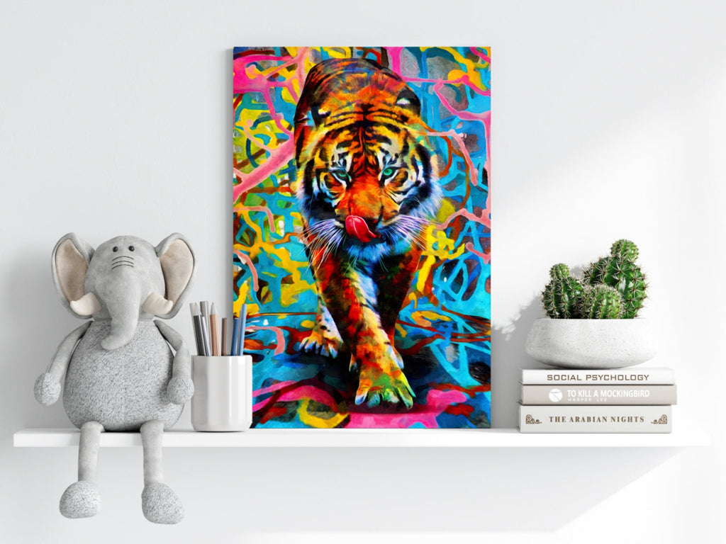 Prowling Tiger on Graffiti Backdrop Aluminum Print
