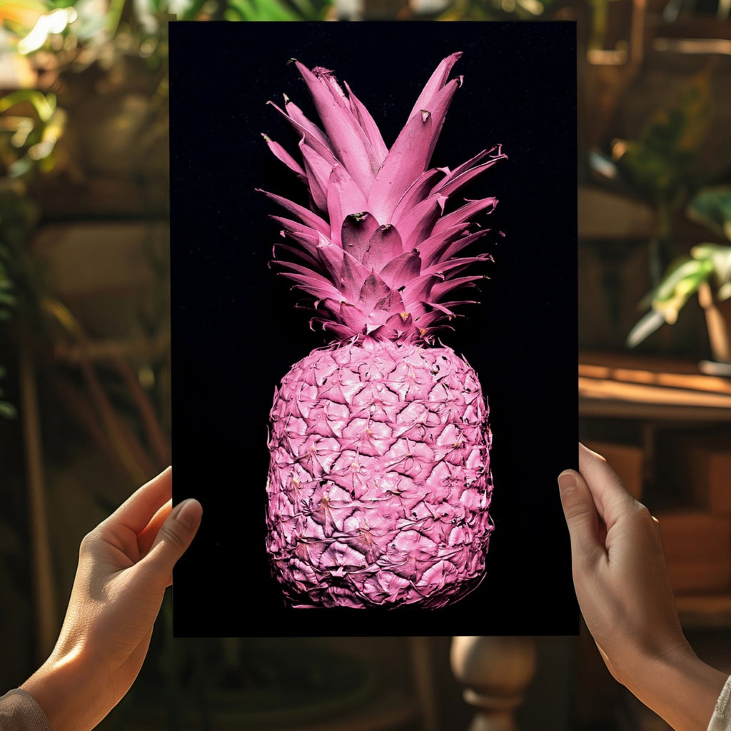 Hot Pink Painted Pineapple Black Aluminum Print