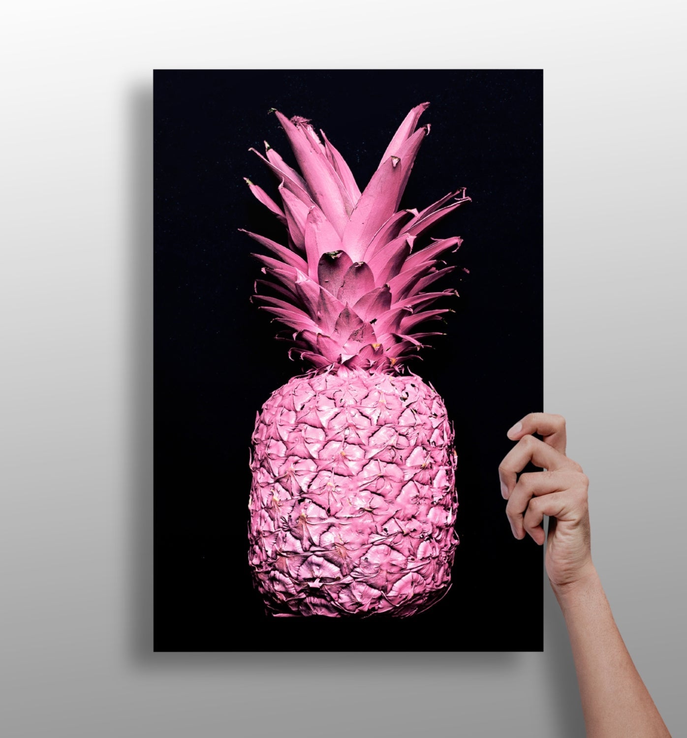Hot Pink Painted Pineapple Black Aluminum Print