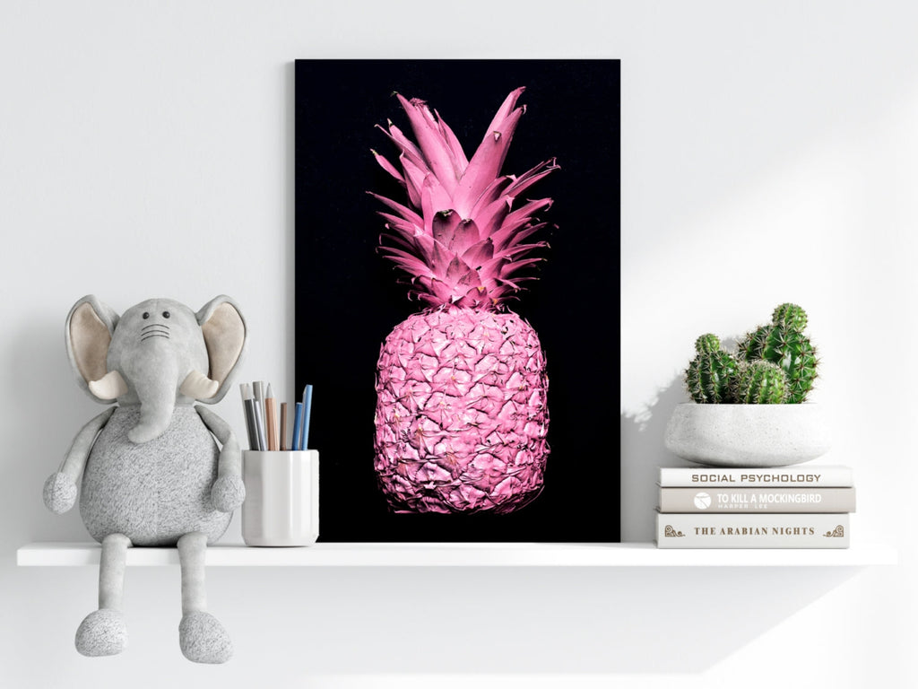 Hot Pink Painted Pineapple Black Aluminum Print