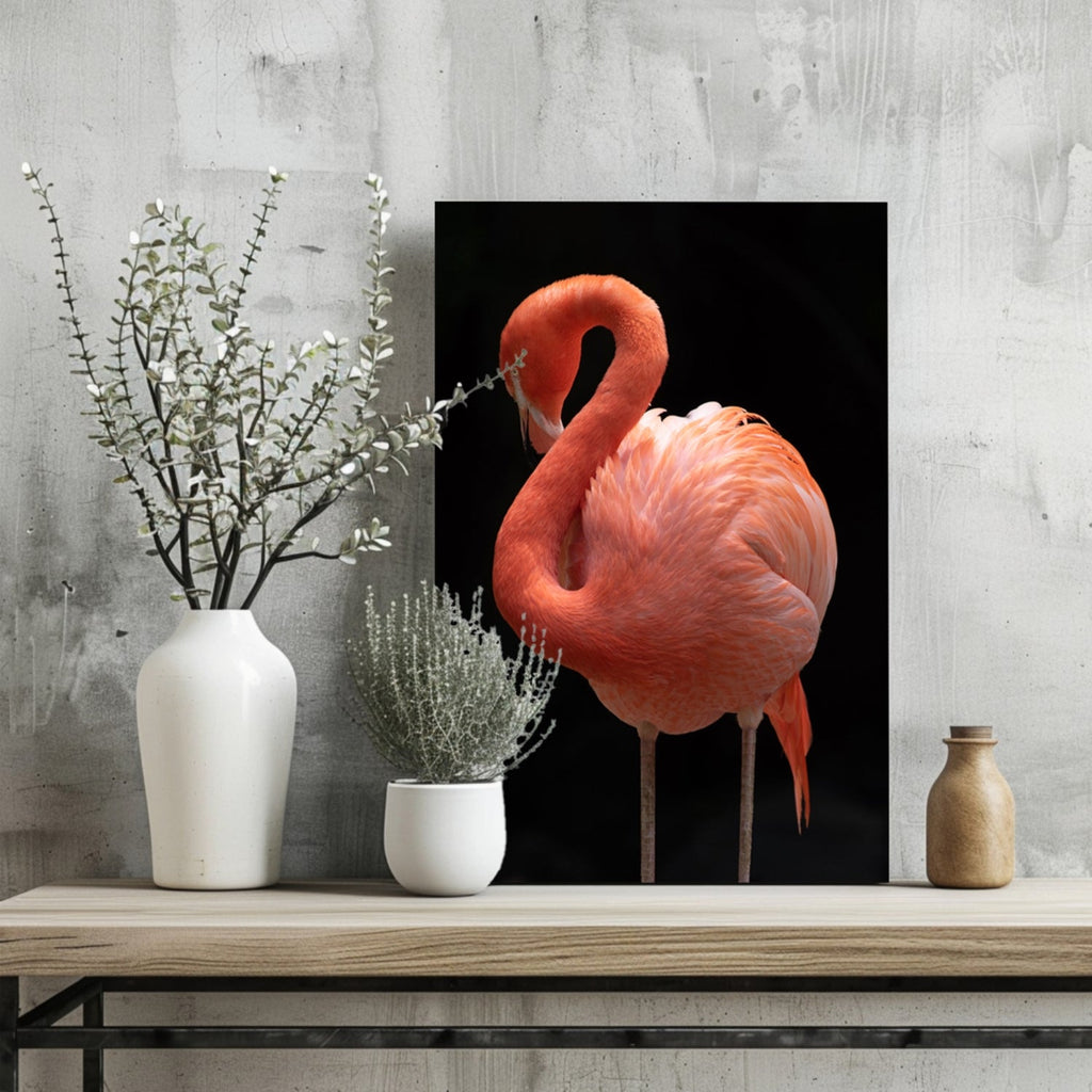 Coral Flamingo Curved Neck Aluminum Print