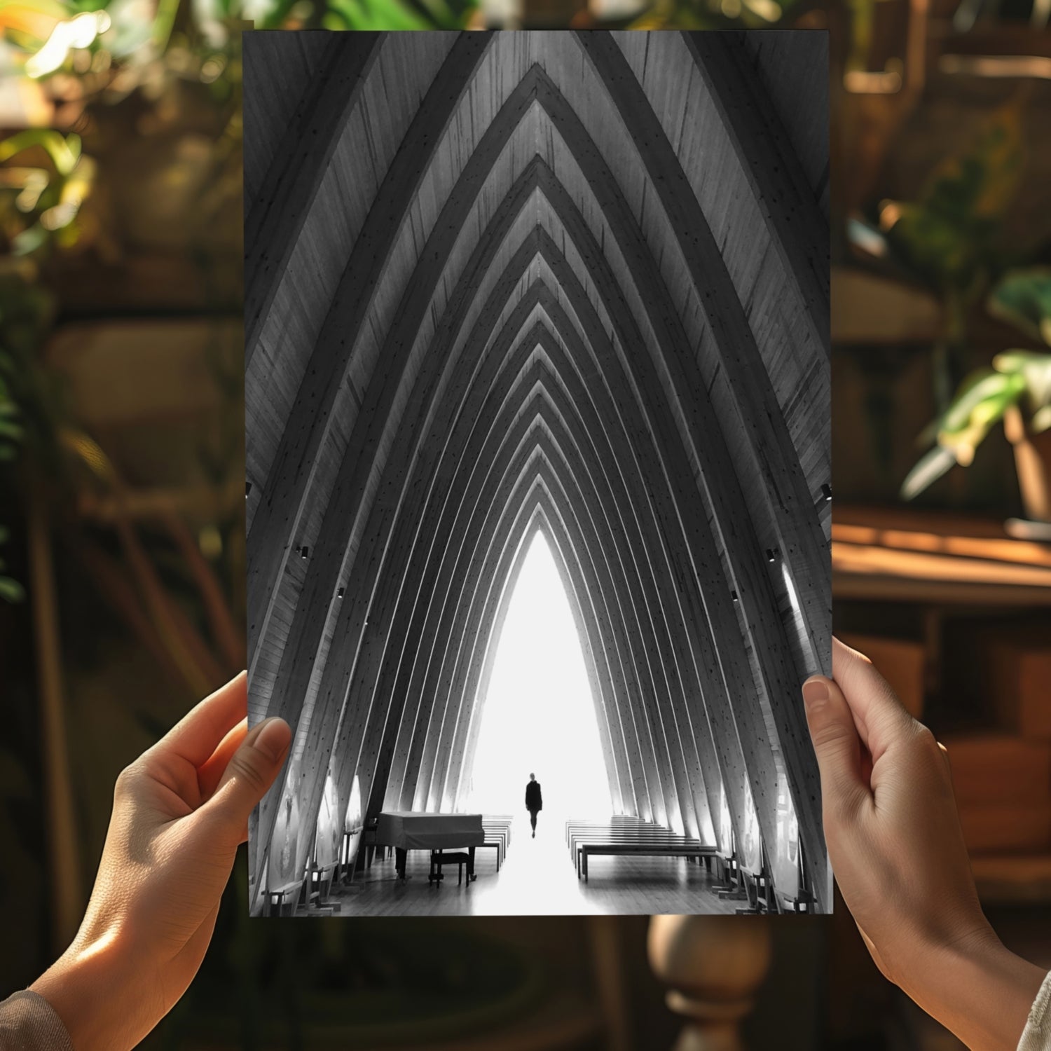 Vaulted Chapel Corridor Silhouette Aluminum Print