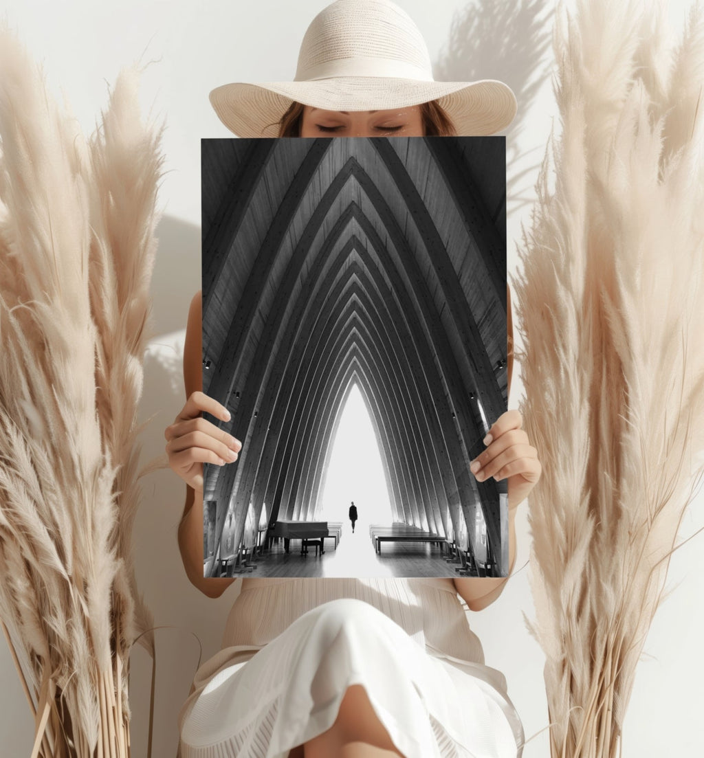 Vaulted Chapel Corridor Silhouette Aluminum Print