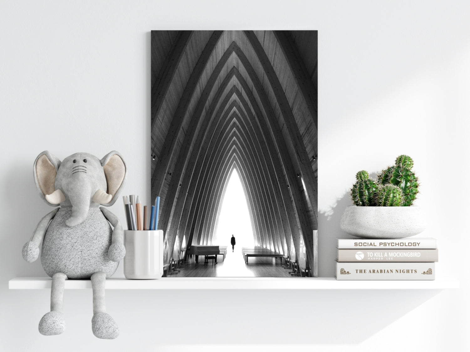 Vaulted Chapel Corridor Silhouette Aluminum Print