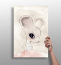 Watercolor Big Ear Mouse Striped Top Aluminum Print