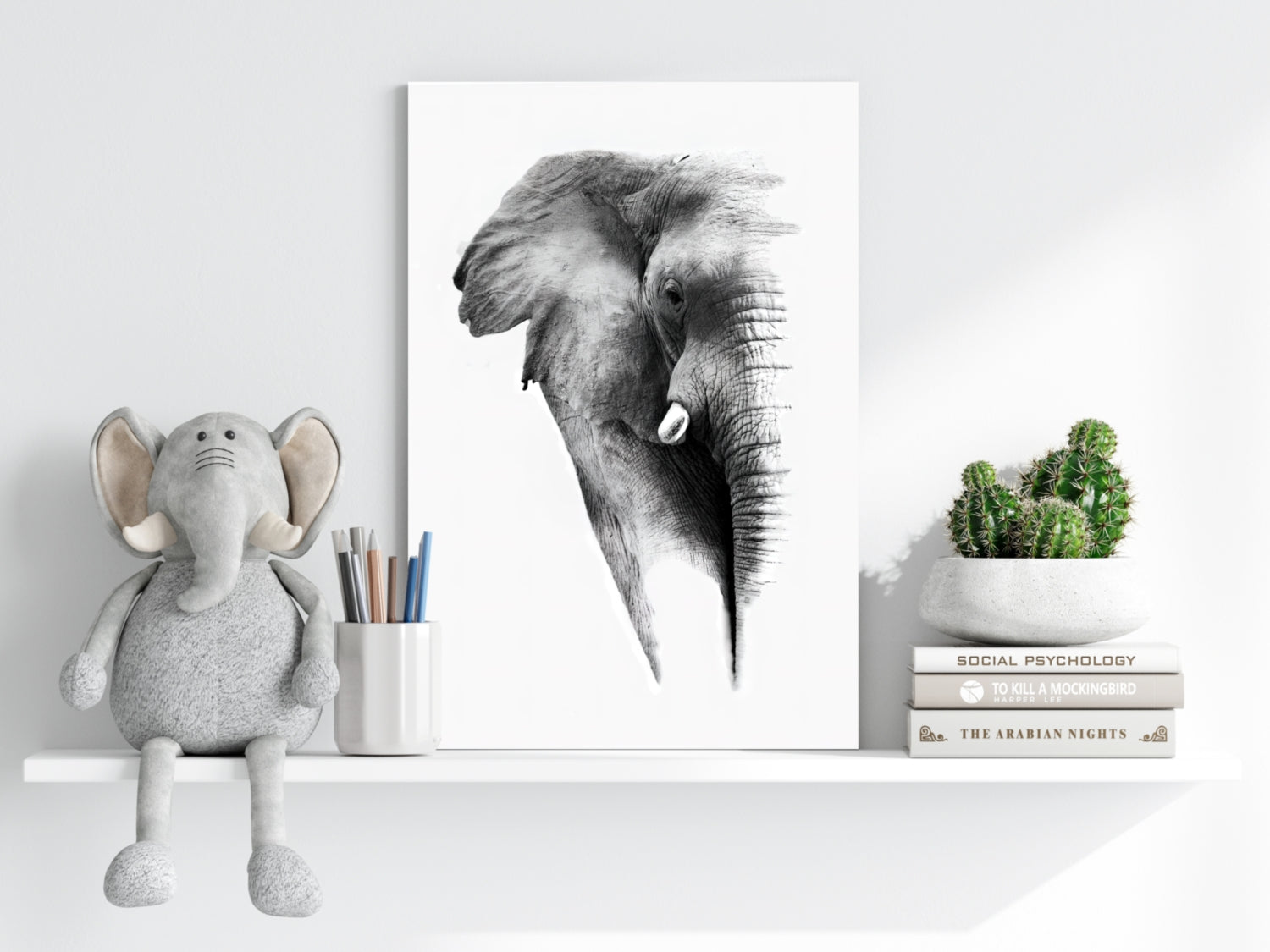 Soft Pencil Sketch Fading Elephant Head Aluminum Print