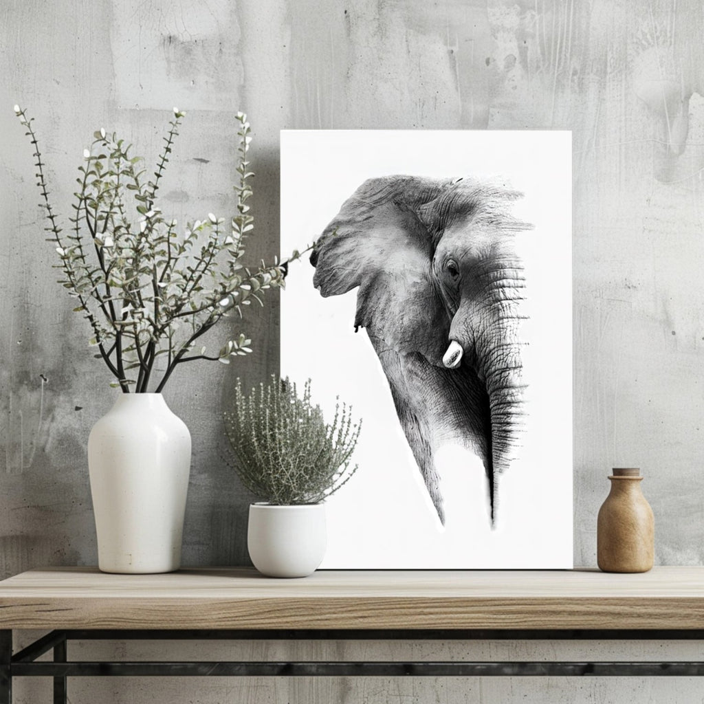 Soft Pencil Sketch Fading Elephant Head Aluminum Print