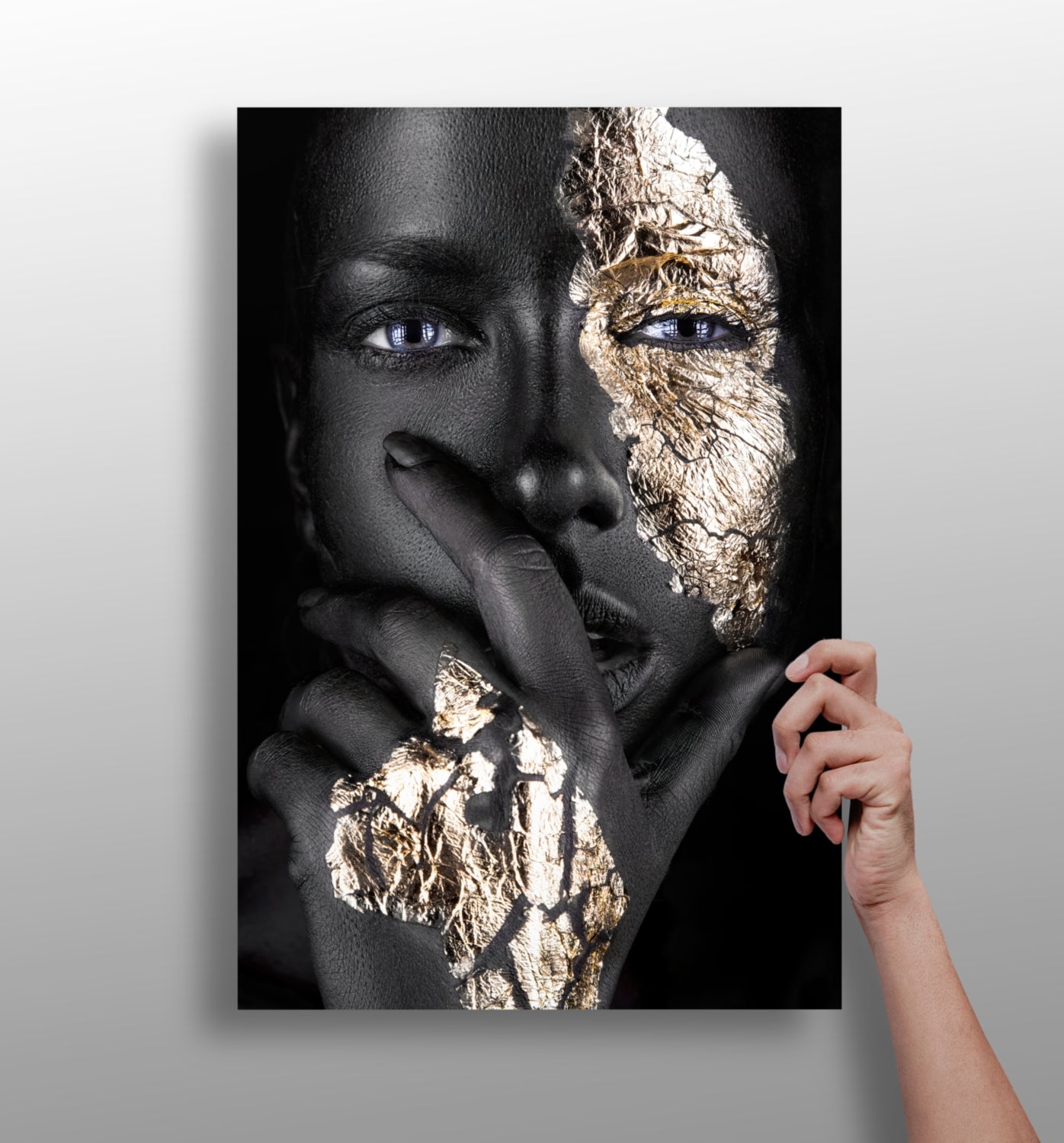 Gold Leaf Half Mask Woman Aluminum Print