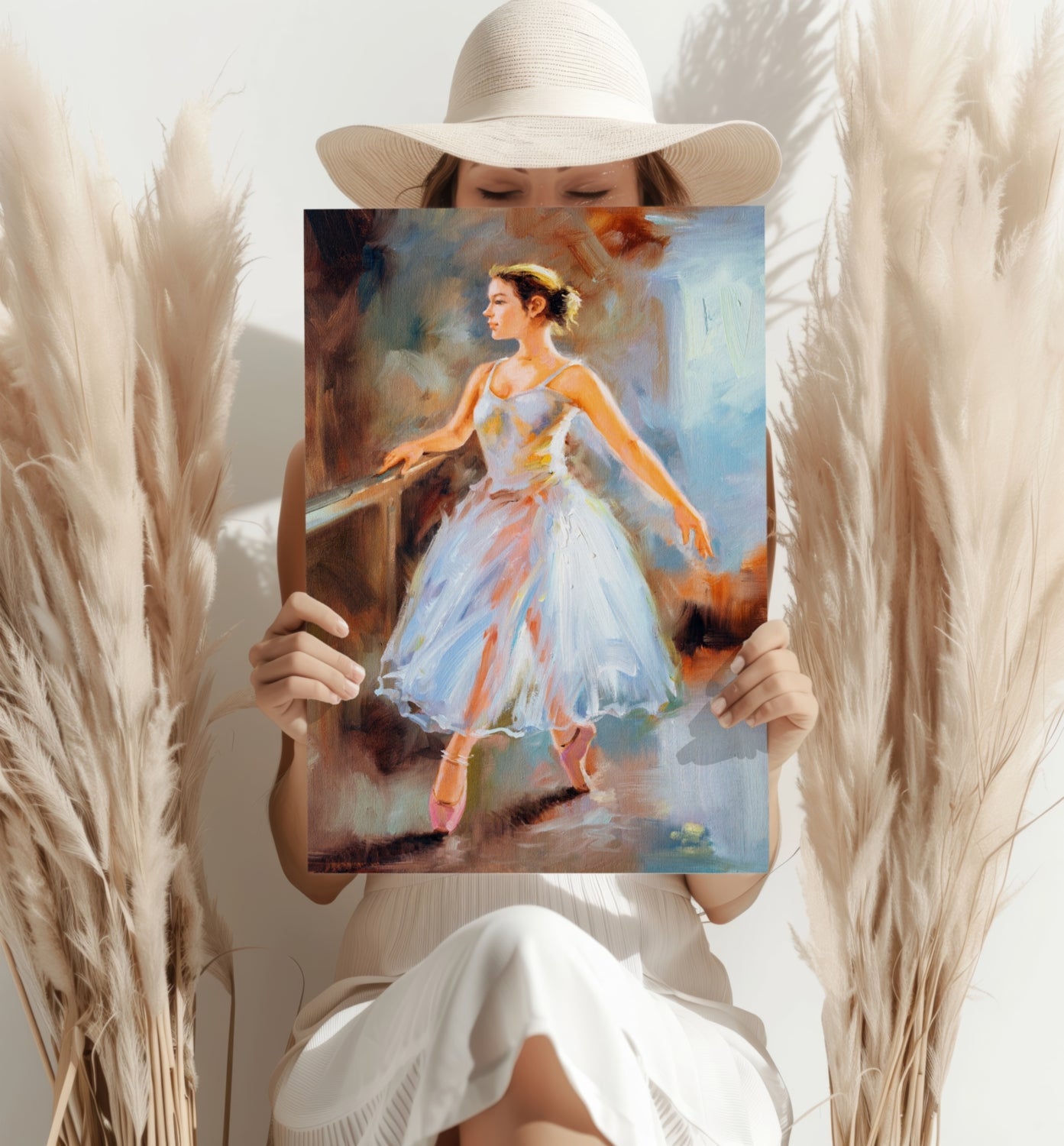White Tutu Ballerina at Barre Painting Aluminum Print