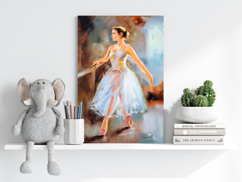 White Tutu Ballerina at Barre Painting Aluminum Print