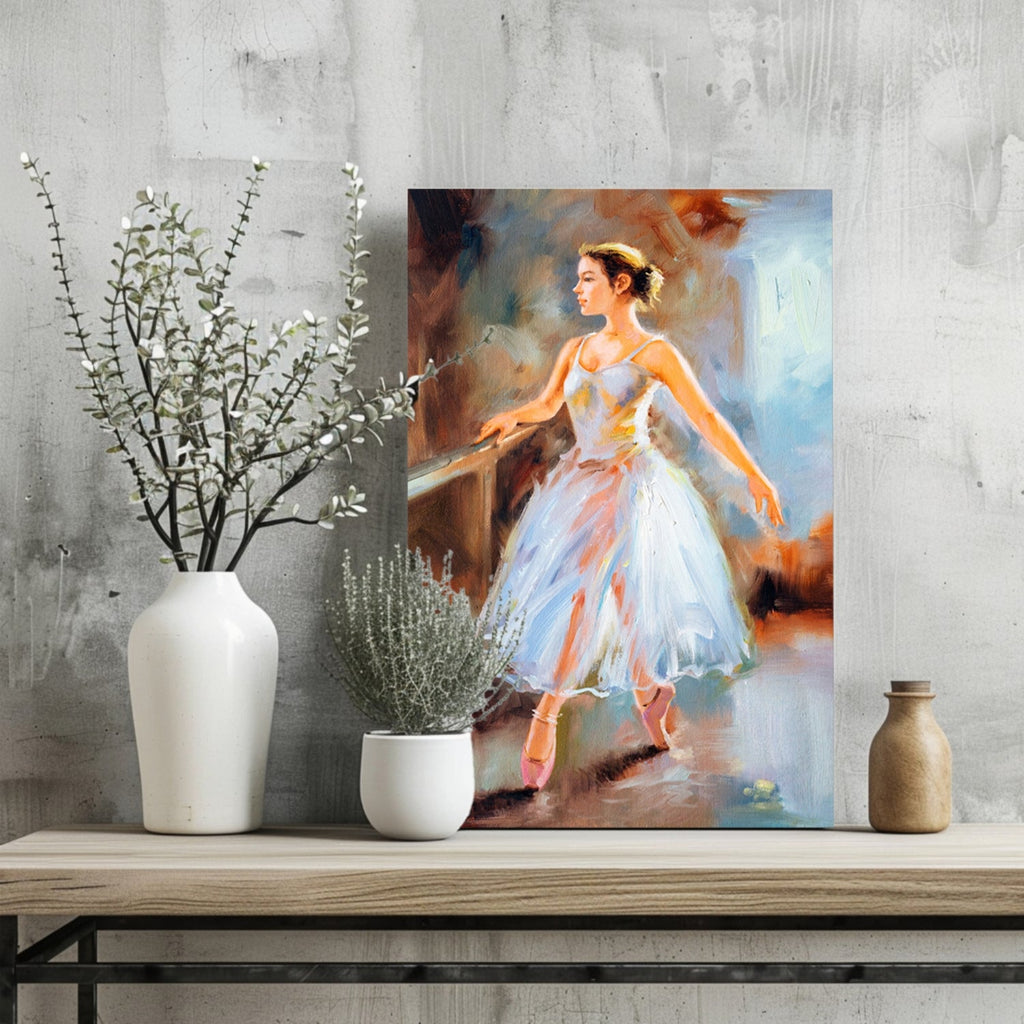 White Tutu Ballerina at Barre Painting Aluminum Print