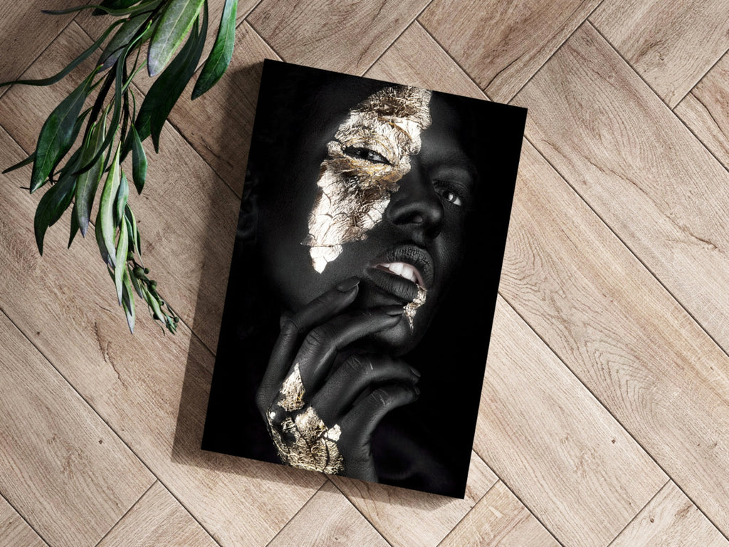 Gold Foil Cheek Pensive Woman Aluminum Print