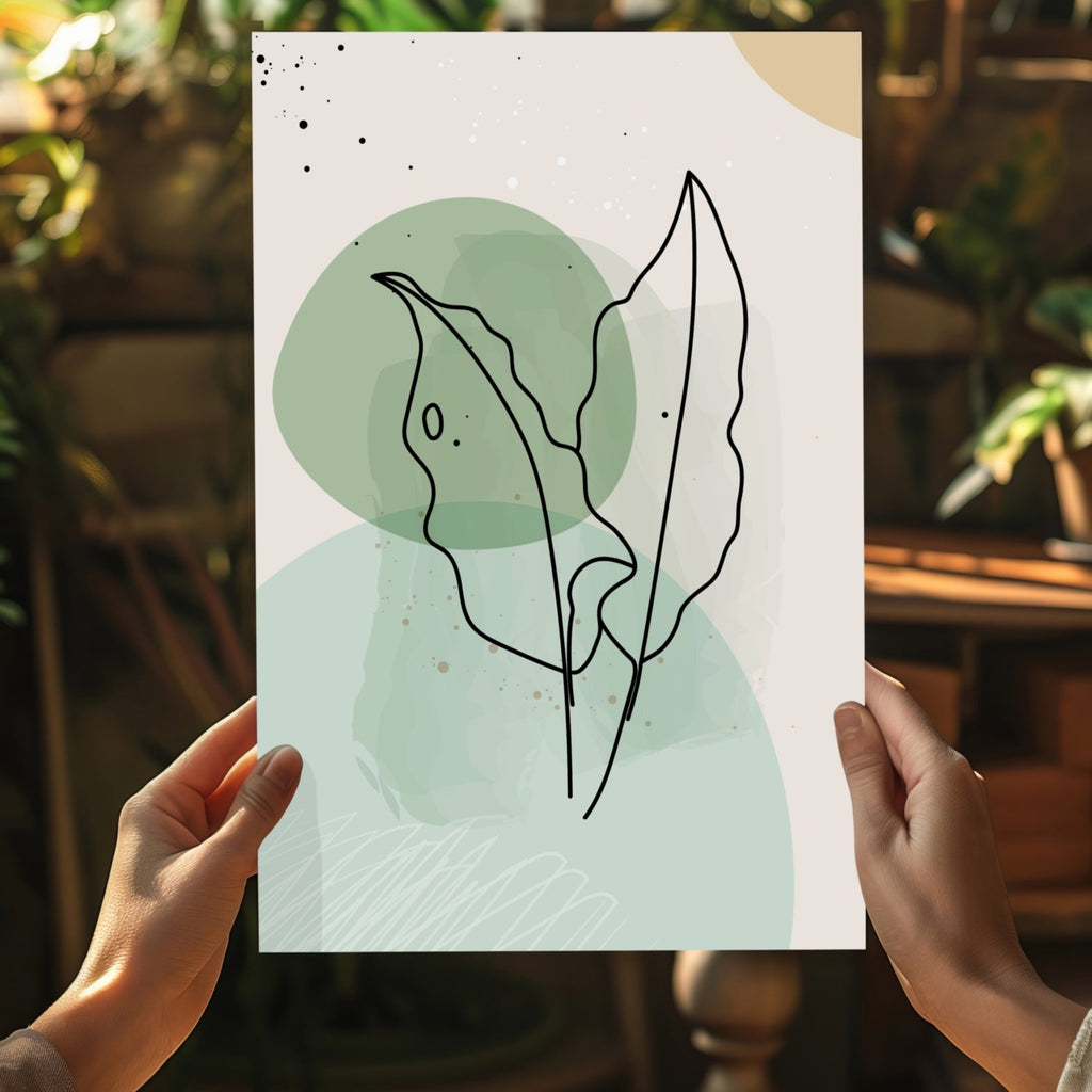 Sage Green Circles Two Leaves Line Art Aluminum Print