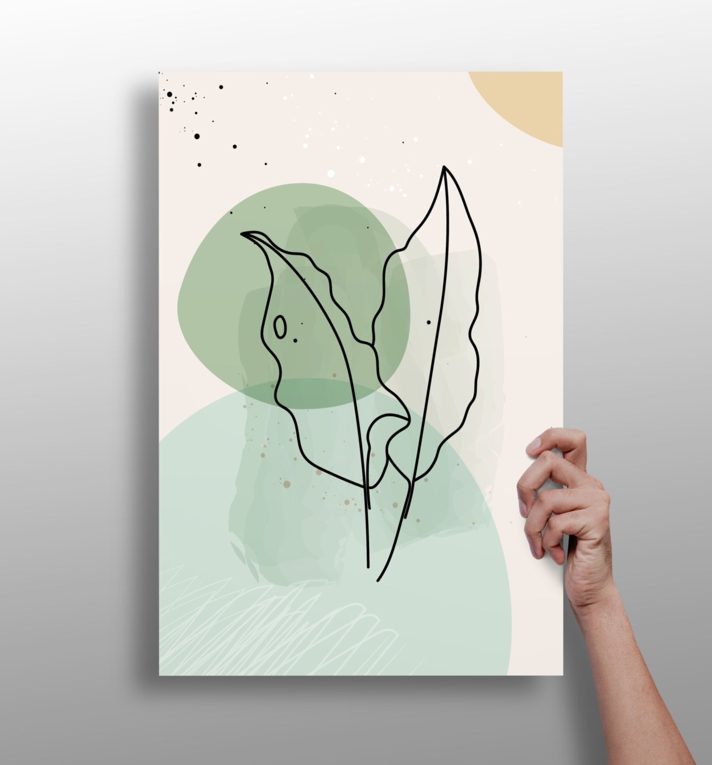 Sage Green Circles Two Leaves Line Art Aluminum Print