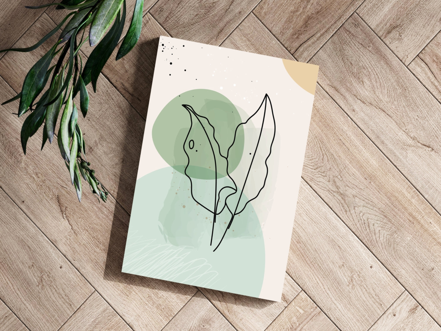 Sage Green Circles Two Leaves Line Art Aluminum Print