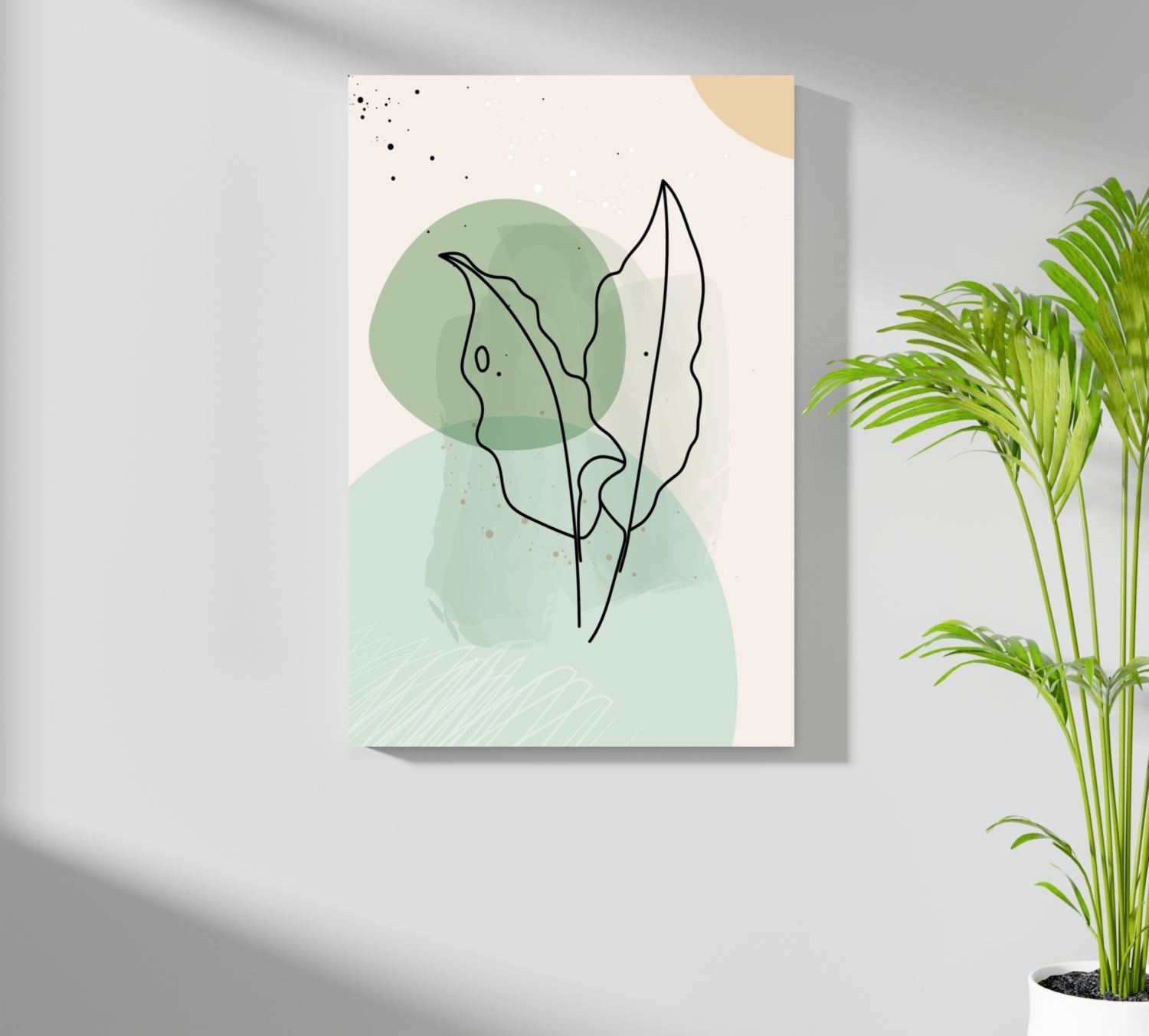 Sage Green Circles Two Leaves Line Art Aluminum Print