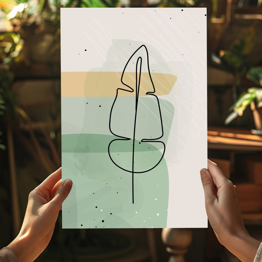 Mustard Band Sage Feather Leaf Line Art Aluminum Print