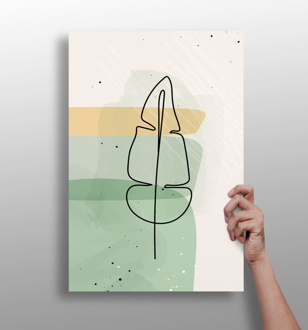 Mustard Band Sage Feather Leaf Line Art Aluminum Print