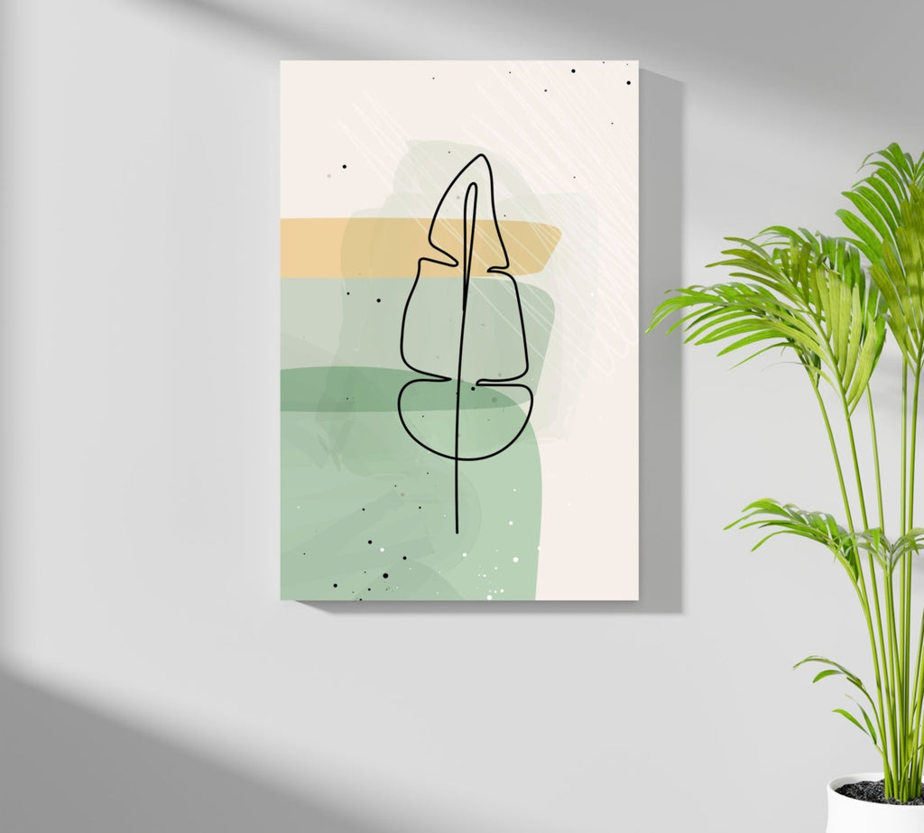 Mustard Band Sage Feather Leaf Line Art Aluminum Print